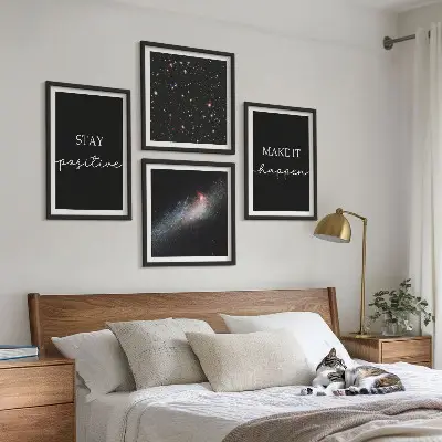 Sada moderních obrazů s motivem motivačních sloganů a hvězdné oblohy