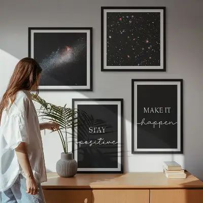 Sada moderních obrazů s motivem motivačních sloganů a hvězdné oblohy