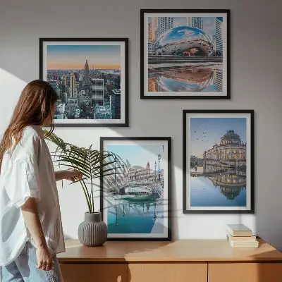 Moderní sada obrazů architektura měst na vodě