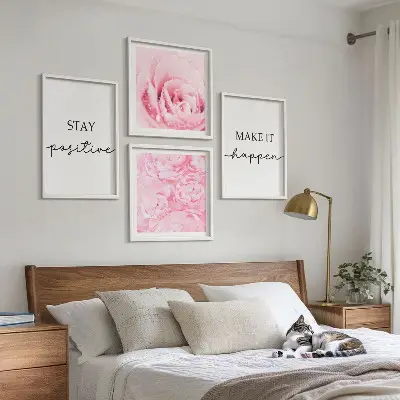 Moderní sada obrazů minimalistické růžové květy