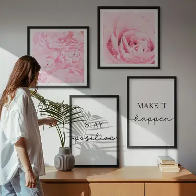 Moderní sada obrazů minimalistické růžové květy