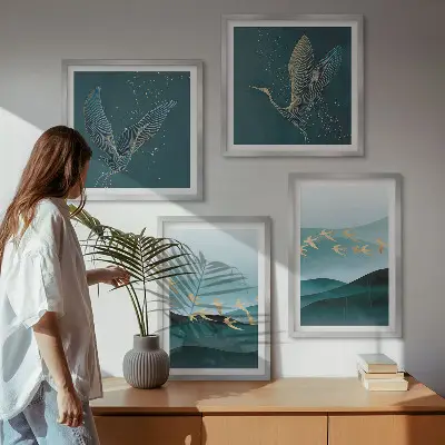 Moderní sada obrazů abstraktní krajiny ptačích vln