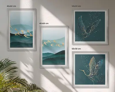 Moderní sada obrazů abstraktní krajiny ptačích vln