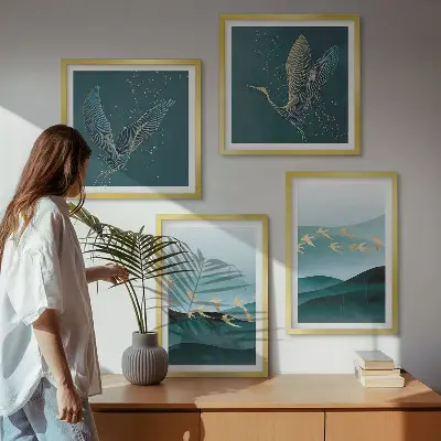 Moderní sada obrazů abstraktní krajiny ptačích vln