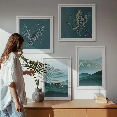 Moderní sada obrazů abstraktní krajiny ptačích vln