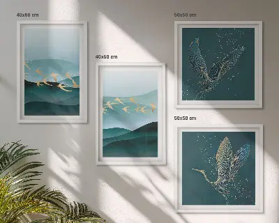 Moderní sada obrazů abstraktní krajiny ptačích vln