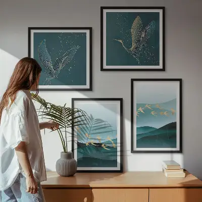 Moderní sada obrazů abstraktní krajiny ptačích vln