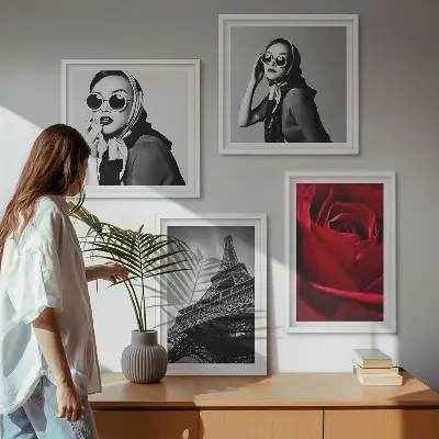 Dekorativní sada obrazů pařížská dáma s eiffelovými brýlemi