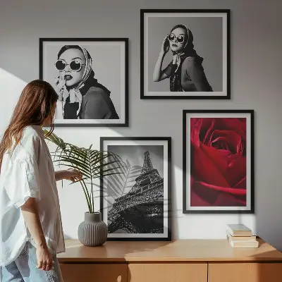 Dekorativní sada obrazů pařížská dáma s eiffelovými brýlemi