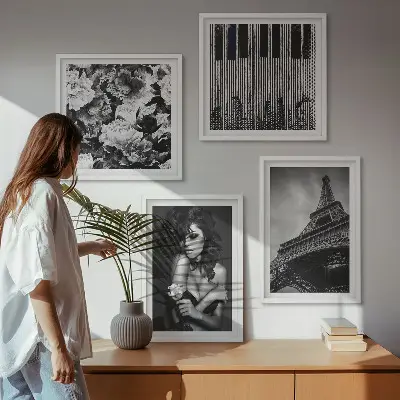 Moderní sada obrazů portrét ženy s Eiffelovou růží