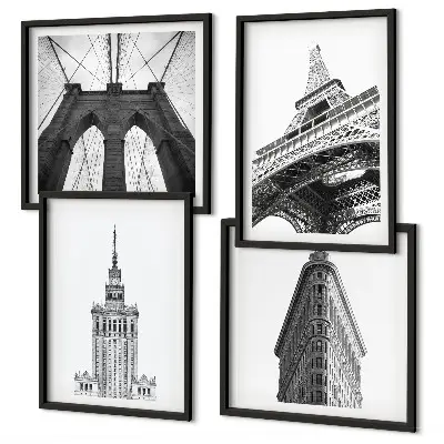 Dekorativní sada obrazů architektura v černobílém minimalismu