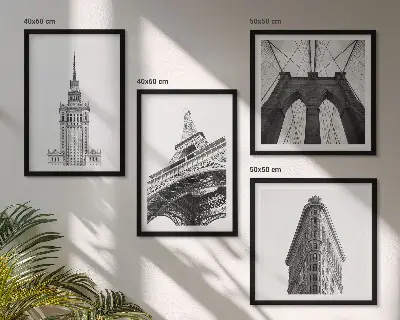 Dekorativní sada obrazů architektura v černobílém minimalismu