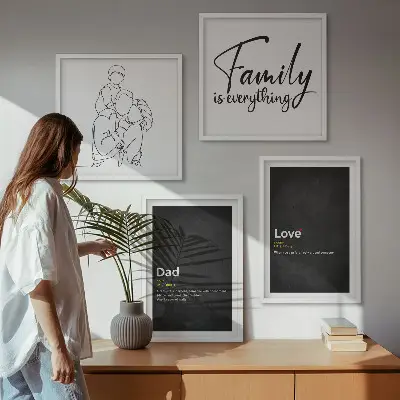 Moderní sada obrazů rodinné liniové umění s motivem definice lásky