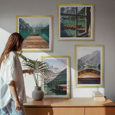 Moderní sada obrazů Horská krajina chaty na lodích