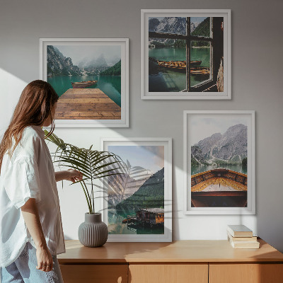 Moderní sada obrazů Horská krajina chaty na lodích