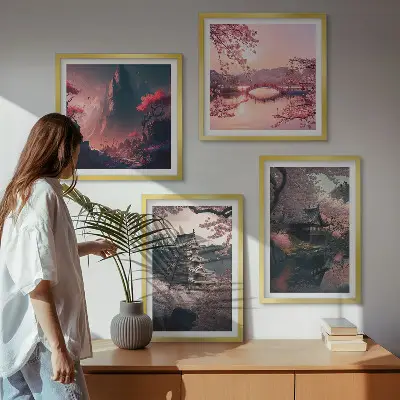 Fantastické krajiny Japonska moderní sada obrazů