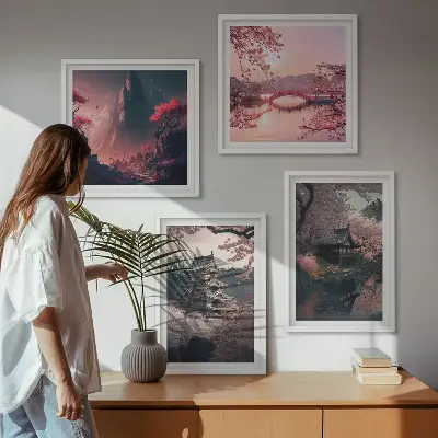 Fantastické krajiny Japonska moderní sada obrazů