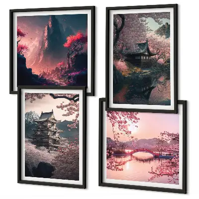 Fantastické krajiny Japonska moderní sada obrazů