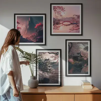 Fantastické krajiny Japonska moderní sada obrazů