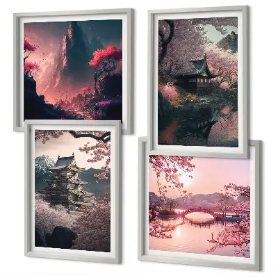 Fantastické krajiny Japonska moderní sada obrazů