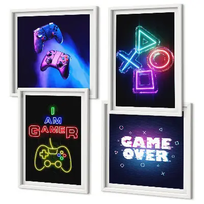 Moderní sada obrazů ikona hráče s gamepadem a titulky