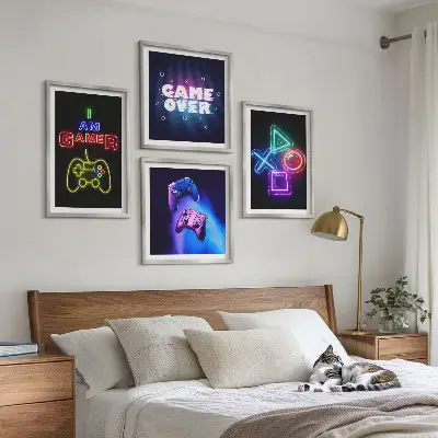 Moderní sada obrazů ikona hráče s gamepadem a titulky
