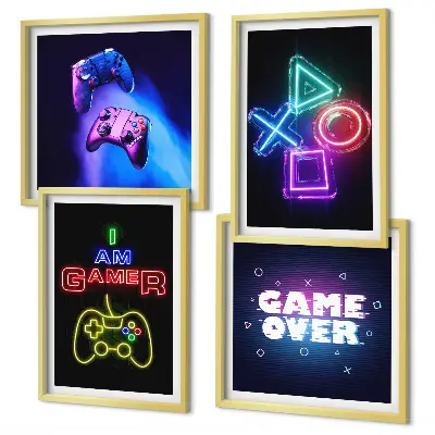 Moderní sada obrazů ikona hráče s gamepadem a titulky