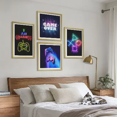 Moderní sada obrazů ikona hráče s gamepadem a titulky