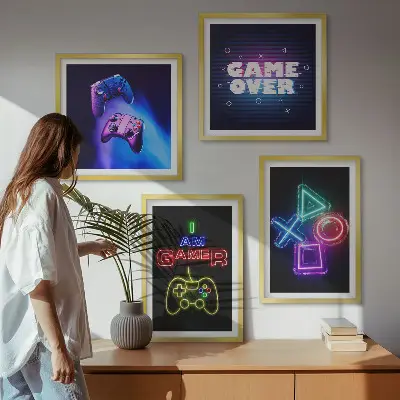Moderní sada obrazů ikona hráče s gamepadem a titulky