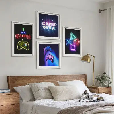 Moderní sada obrazů ikona hráče s gamepadem a titulky