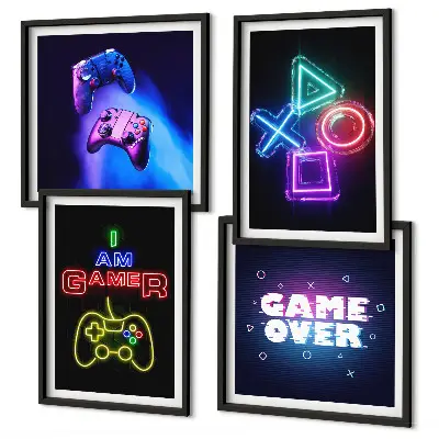 Moderní sada obrazů ikona hráče s gamepadem a titulky