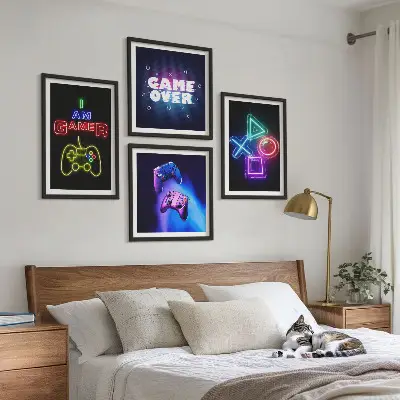 Moderní sada obrazů ikona hráče s gamepadem a titulky