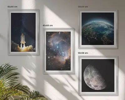 Dekorativní sada obrazů vesmír se Zemí, raketou a galaxií