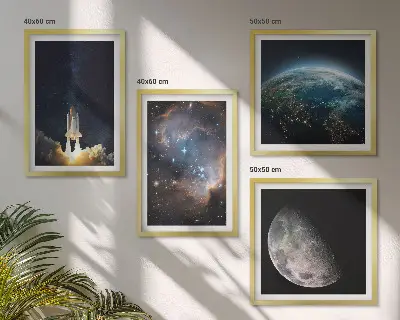 Dekorativní sada obrazů vesmír se Zemí, raketou a galaxií