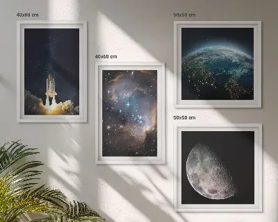 Dekorativní sada obrazů vesmír se Zemí, raketou a galaxií