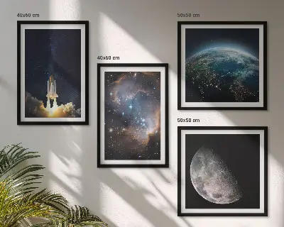 Dekorativní sada obrazů vesmír se Zemí, raketou a galaxií