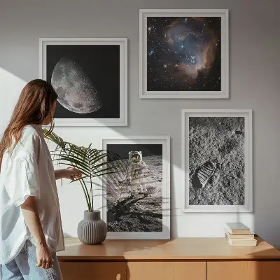 Dekorativní sada obrazů fotografie astronautské stezky na Měsíci