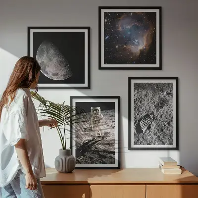 Dekorativní sada obrazů fotografie astronautské stezky na Měsíci