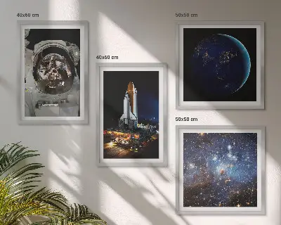 Dekorativní sada obrazů vesmírná Země s astronautem a raketou