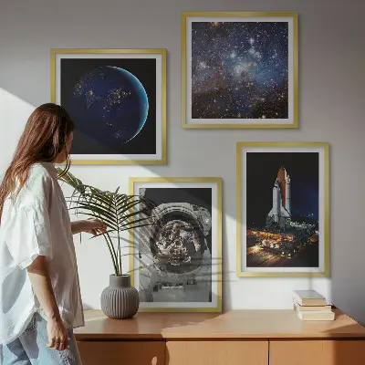 Dekorativní sada obrazů vesmírná Země s astronautem a raketou
