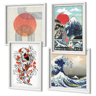 Sada obrazů Ilustrace japonských hor a vln moderní sada obrazů