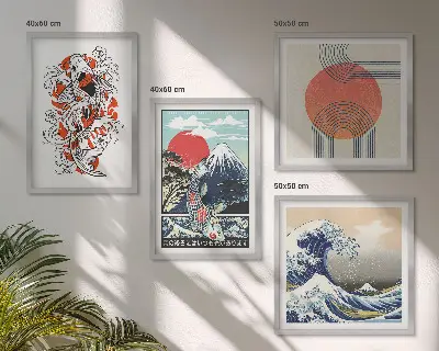 Sada obrazů Ilustrace japonských hor a vln moderní sada obrazů