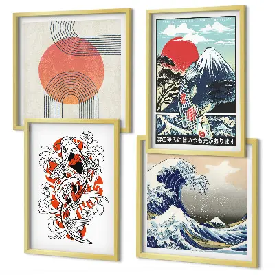 Sada obrazů Ilustrace japonských hor a vln moderní sada obrazů