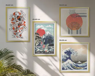 Sada obrazů Ilustrace japonských hor a vln moderní sada obrazů