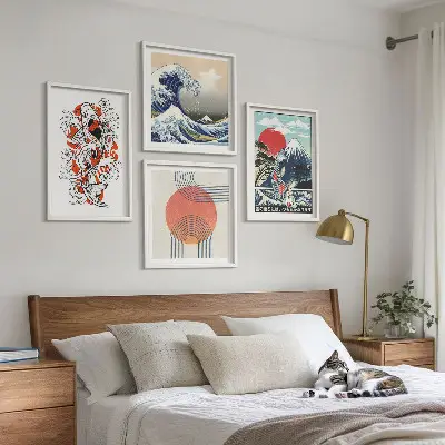 Sada obrazů Ilustrace japonských hor a vln moderní sada obrazů