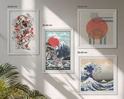 Sada obrazů Ilustrace japonských hor a vln moderní sada obrazů