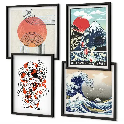 Sada obrazů Ilustrace japonských hor a vln moderní sada obrazů