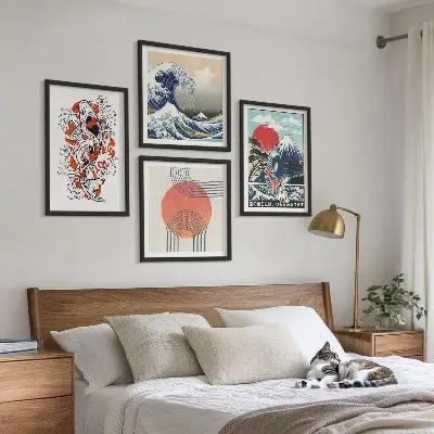 Sada obrazů Ilustrace japonských hor a vln moderní sada obrazů
