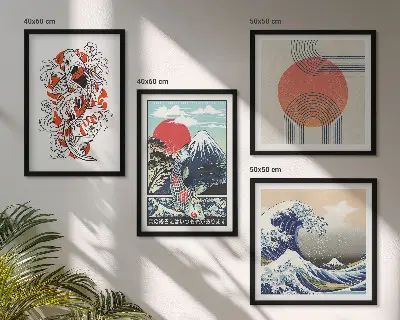 Sada obrazů Ilustrace japonských hor a vln moderní sada obrazů