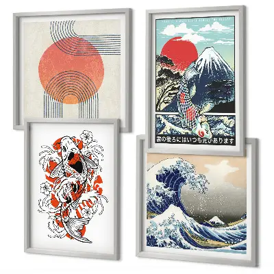 Sada obrazů Ilustrace japonských hor a vln moderní sada obrazů